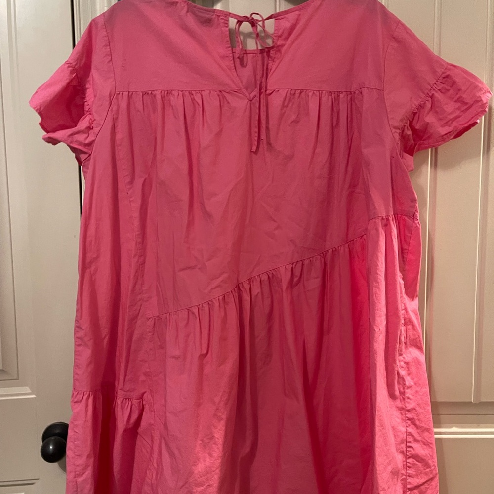 WHO WHAT WEAR Women’s asymmetrical tier pink ruffle short sleeve dress.  XXL - Picture 9 of 16